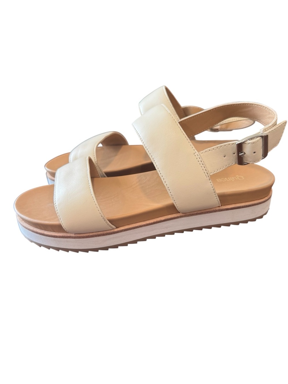 Quince Italian Leather Platform Sandals Sz 8 Strappy Comfort Neutral